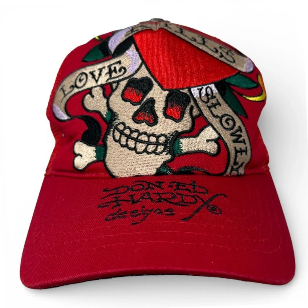 Vtg Ed Hardy Christian Audigier Trucker Hat Skull Snapback Love Kills Slowly Y2K